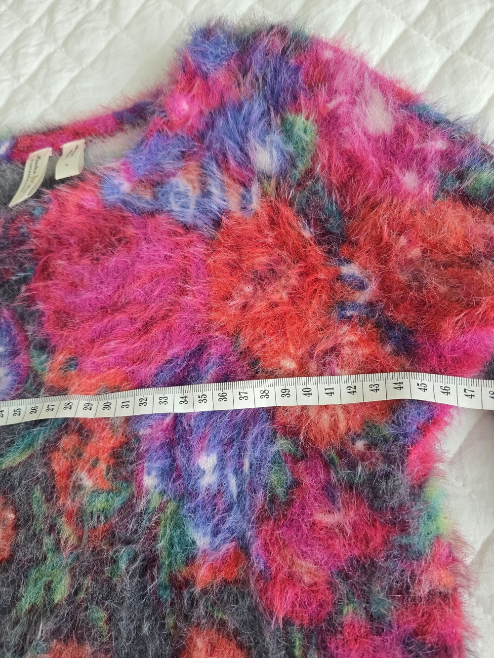 Anthropology Fuzzy Floral Crewneck Sweater - Gray, Pink & Green Sz S - Picture 4 of 9